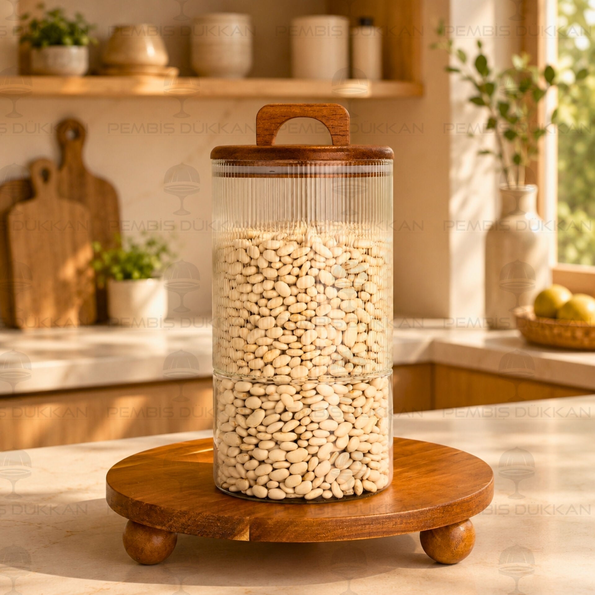 LORY 2100ml Akasya Kapaklı, Çizgili Kavanoz (9R41)