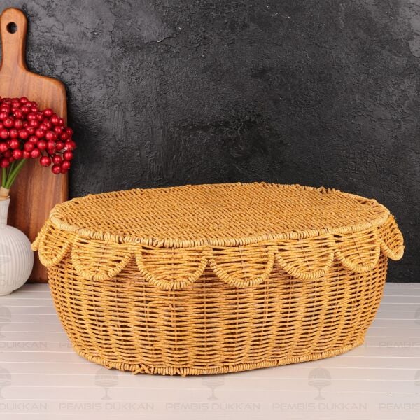 3LÜ OVAL KAPAKLI RATTAN SEPET (9T08)