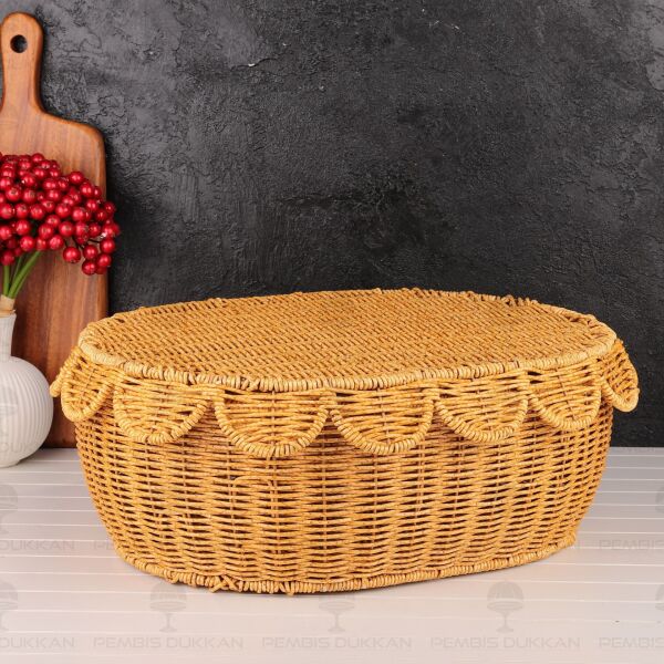 3lü Oval Kapaklı Rattan Sepet