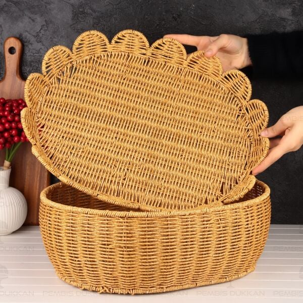3LÜ OVAL KAPAKLI RATTAN SEPET (9T08)