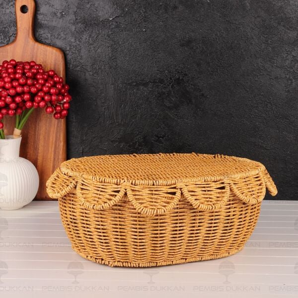 3LÜ OVAL KAPAKLI RATTAN SEPET (9T08)
