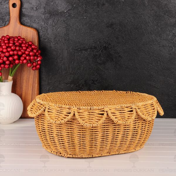 3lü Oval Kapaklı Rattan Sepet