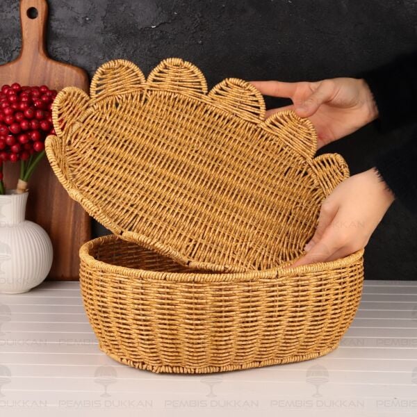 3LÜ OVAL KAPAKLI RATTAN SEPET (9T08)