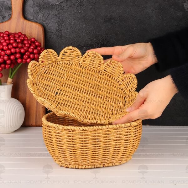 3LÜ OVAL KAPAKLI RATTAN SEPET (9T08)