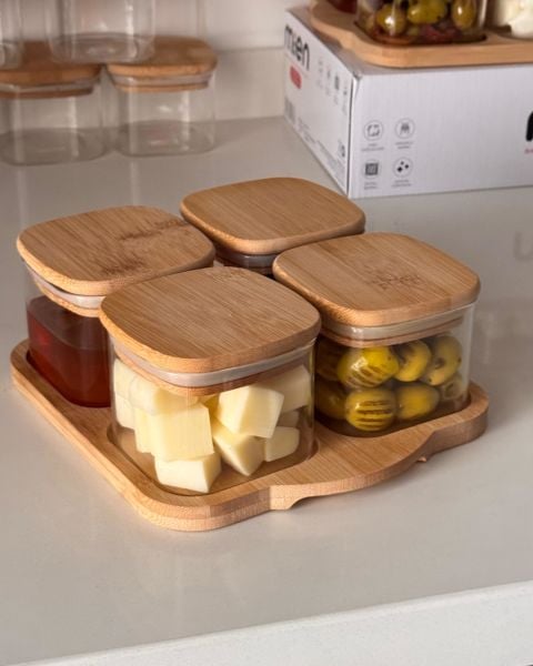 4LÜ BAMBU KAPAKLI TEPSİLİ KAHVALTILIK (BOR 046)