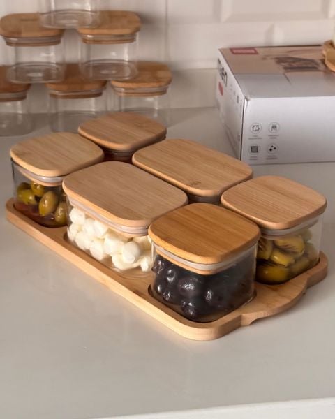 6LI BAMBU KAPAKLI TEPSİLİ KAHVALTILIK (BOR 047)