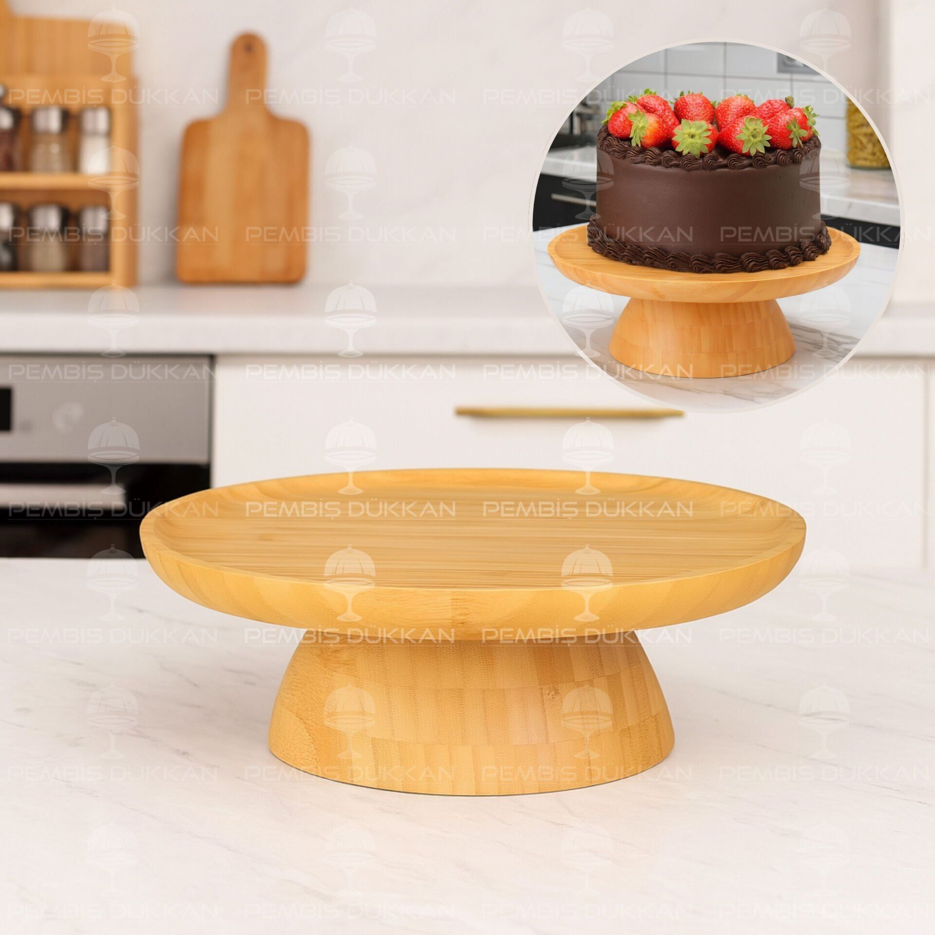 BAMBU 25CM ÇİFT TARAFLI, AYAKLI SUNUM & KEK, PASTA STANDI (7B140)