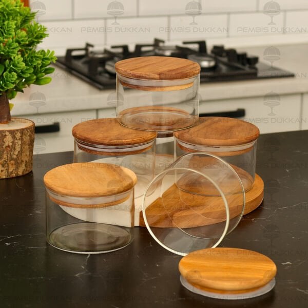 6 ADET YUVARLAK 300ML AKASYA KAPAKLI, CAM KAHVALTILIK (BOR 060)