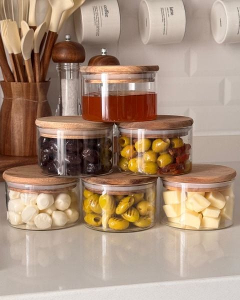 6 ADET YUVARLAK 300ML AKASYA KAPAKLI, CAM KAHVALTILIK (BOR 060)