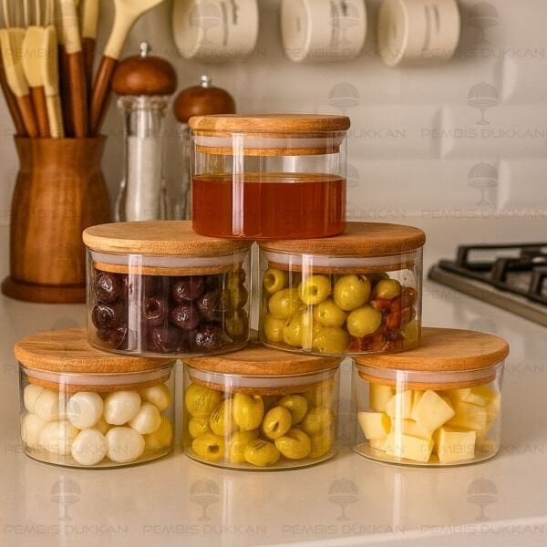 6 ADET YUVARLAK 300ML AKASYA KAPAKLI, CAM KAHVALTILIK (BOR 060)