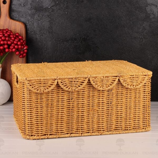 3LÜ DİKDÖRTGEN KAPAKLI RATTAN SEPET (9T07)