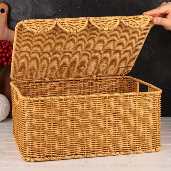 3LÜ DİKDÖRTGEN KAPAKLI RATTAN SEPET (9T07)