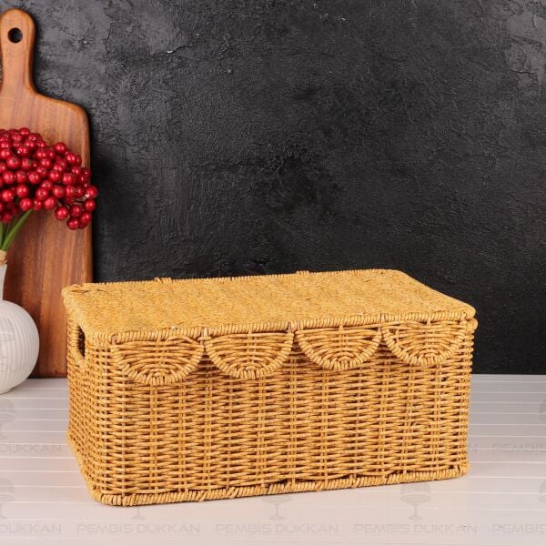 3LÜ DİKDÖRTGEN KAPAKLI RATTAN SEPET (9T07)