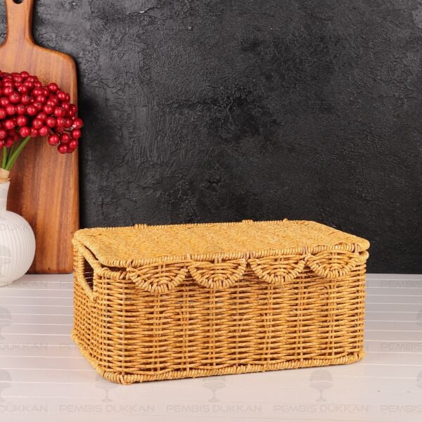 3LÜ DİKDÖRTGEN KAPAKLI RATTAN SEPET (9T07)