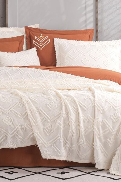 AZTEC ÇİFT KİŞİLİK YATAK ÖRTÜSÜ SETİ - KREM