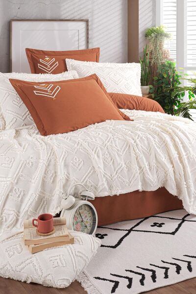 AZTEC ÇİFT KİŞİLİK YATAK ÖRTÜSÜ SETİ - KREM