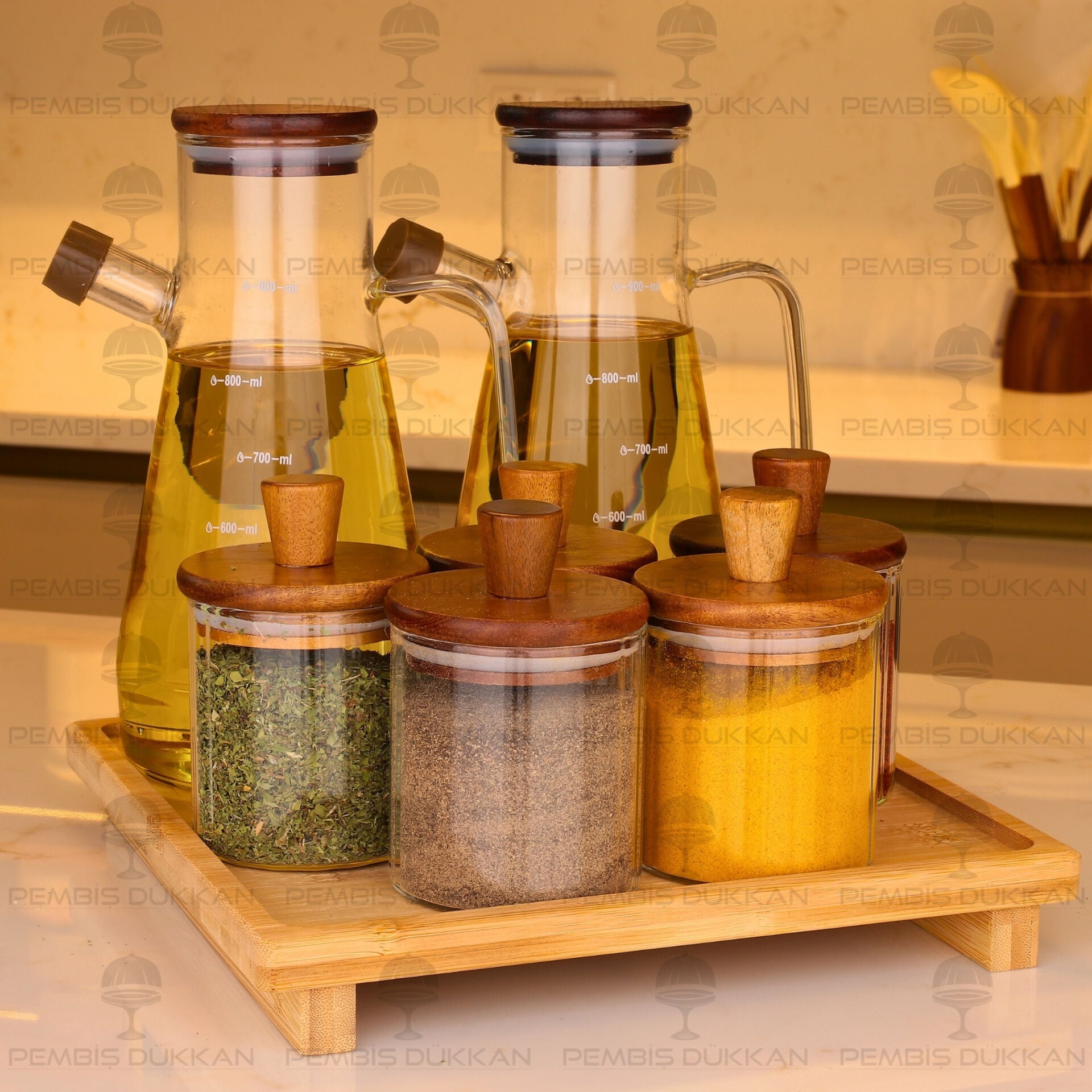 7li Bambu Standlı Serenit Ocak Yanı Yağdanlık Kombin Set 127