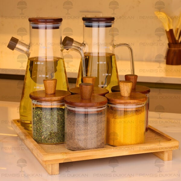 7li Bambu Standlı Serenit Ocak Yanı Yağdanlık Kombin Set 127