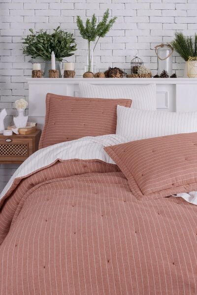 SOFT DREAMS ÇİFT KİŞİLİK NATURAL YATAK ÖRTÜ SETİ - KİREMİT