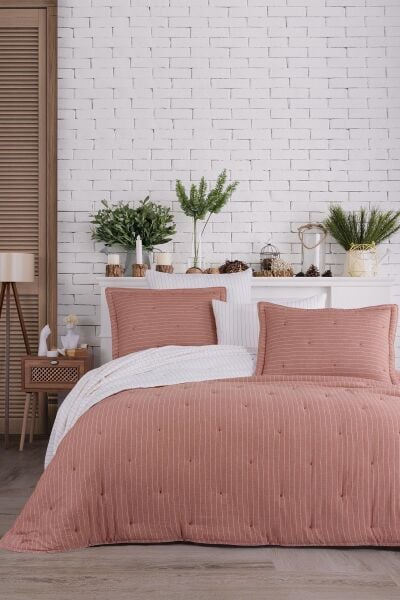 SOFT DREAMS ÇİFT KİŞİLİK NATURAL YATAK ÖRTÜ SETİ - KİREMİT