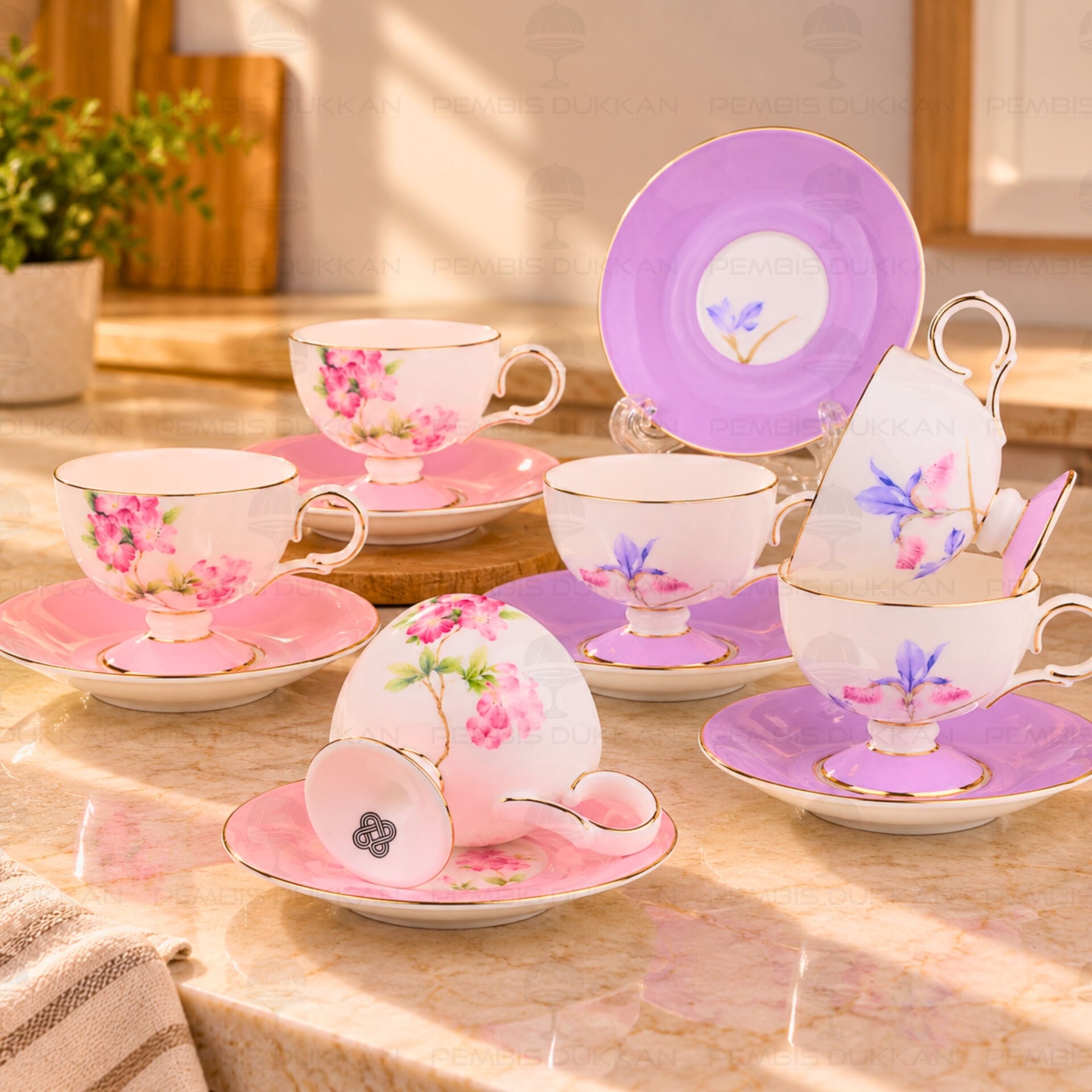 Mor-Pembe Royal Charme-Veronıca 6 Kişilik Kahve Fincan Takımı (Roy-0105-Roy-0103)