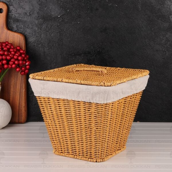 KARE KAPAKLI RATTAN BEZLİ SEPET (9T01)
