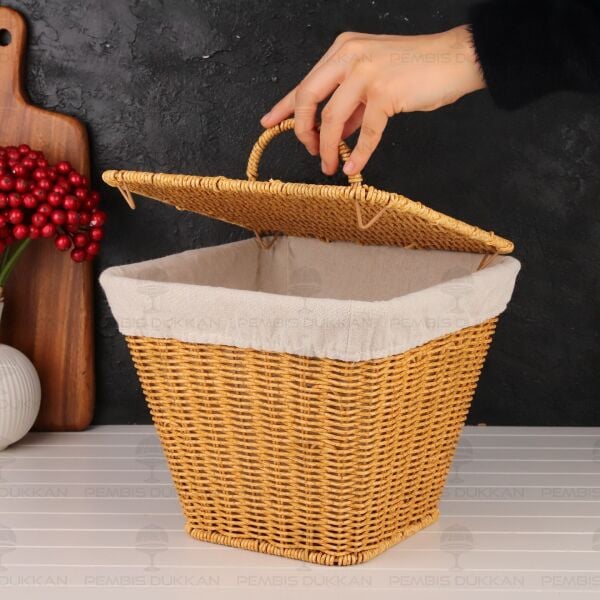 KARE KAPAKLI RATTAN BEZLİ SEPET (9T01)