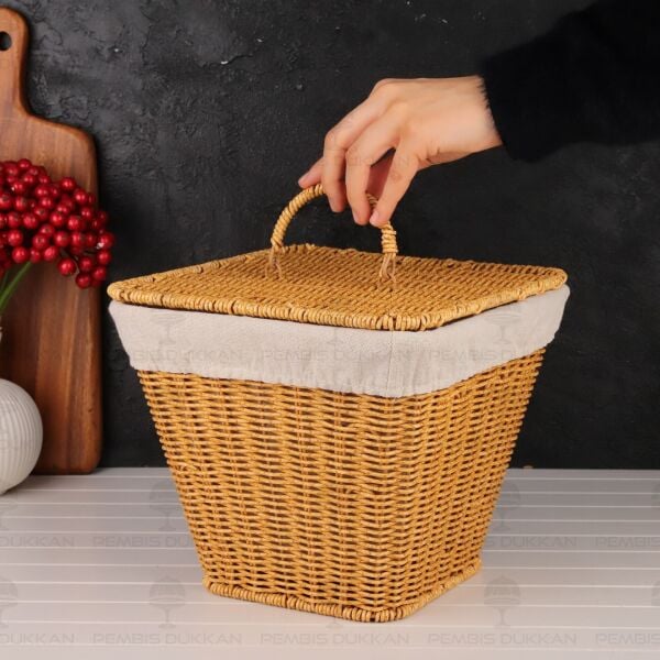KARE KAPAKLI RATTAN BEZLİ SEPET (9T01)