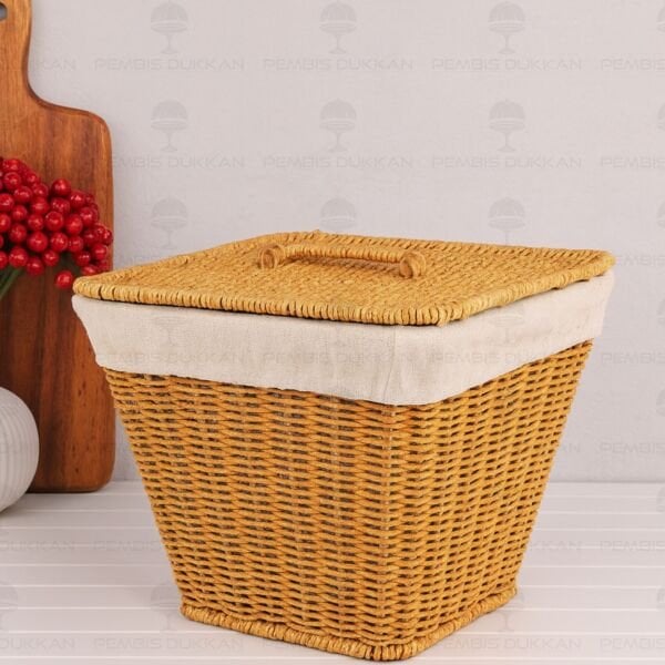 KARE KAPAKLI RATTAN BEZLİ SEPET (9T01)