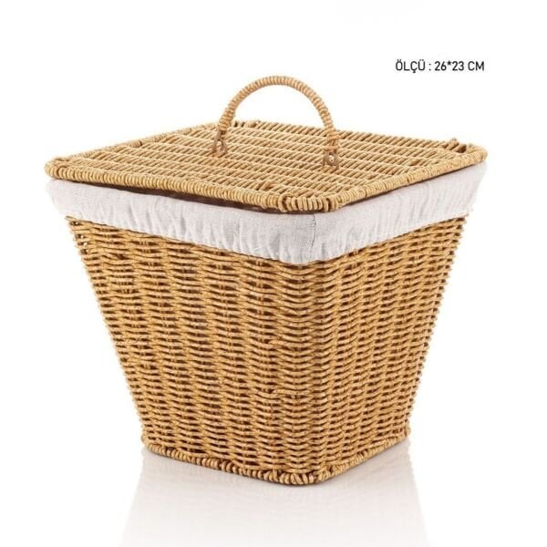 KARE KAPAKLI RATTAN BEZLİ SEPET (9T01)