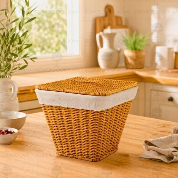 KARE KAPAKLI RATTAN BEZLİ SEPET (9T01)