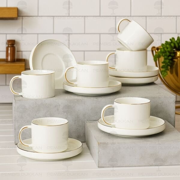 6 KİŞİLİK BONE PORSELEN  KAHVE FİNCAN TAKIMI