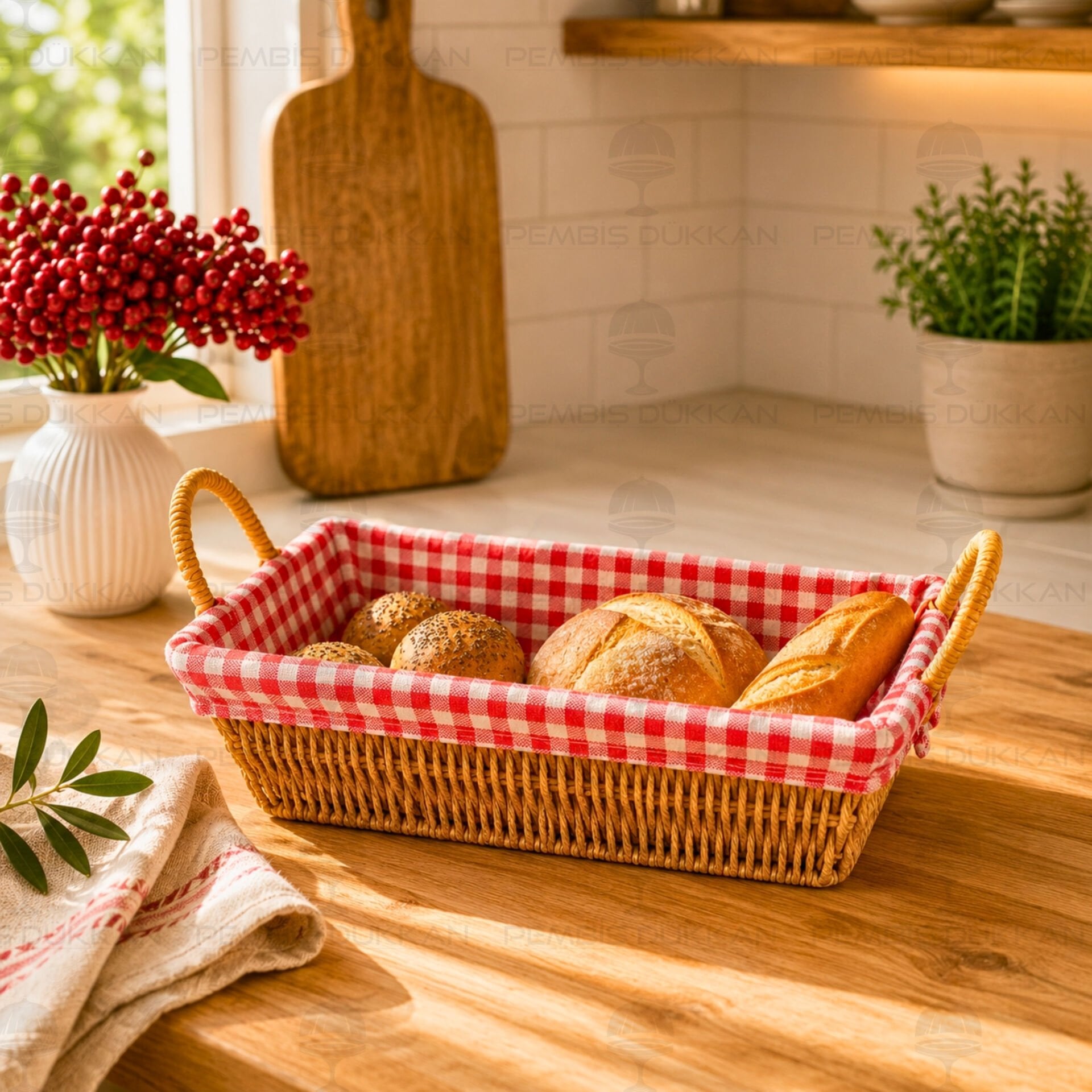 DİKDÖRTGEN RATTAN BEZLİ EKMEKLİK (9T12)