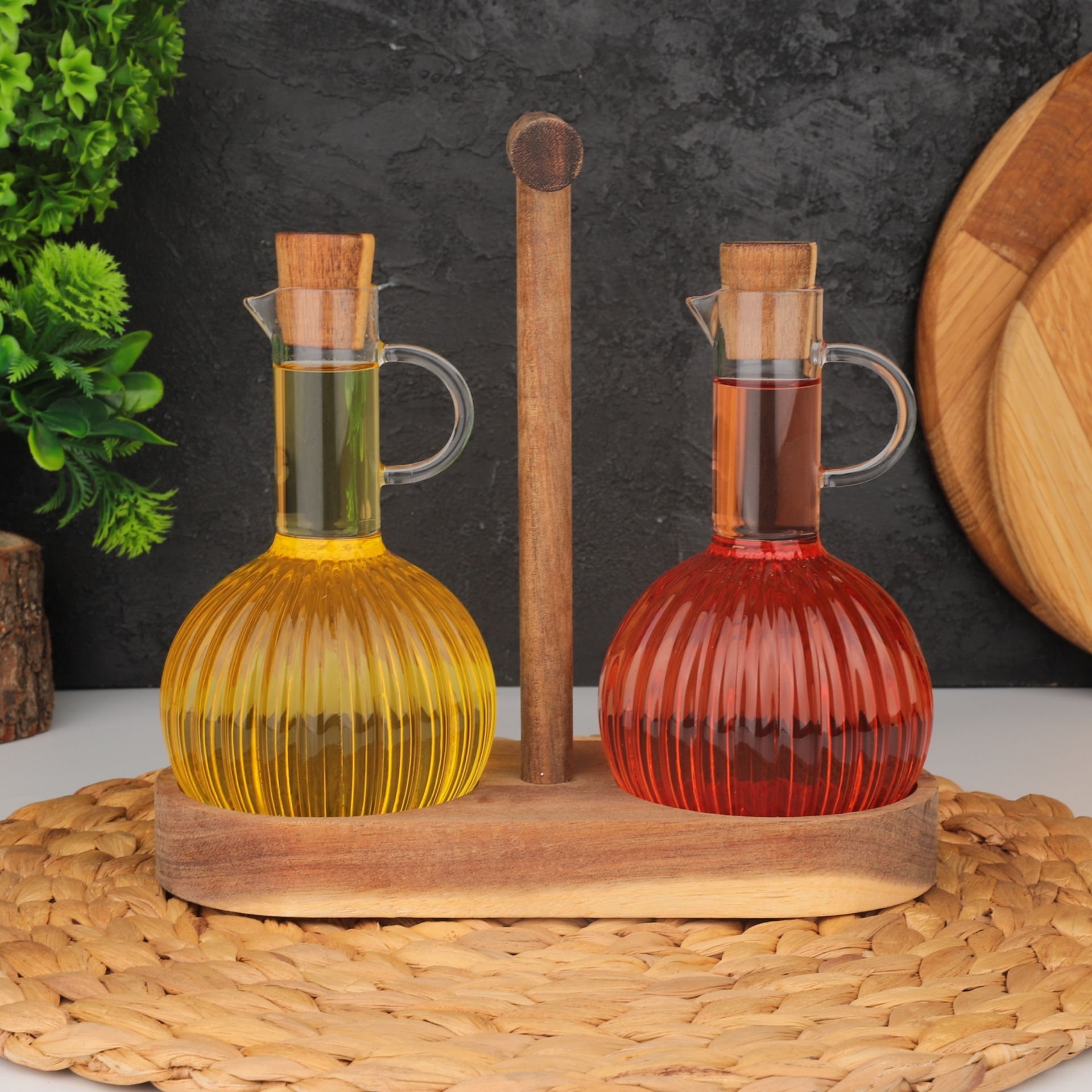 2'Lİ AKASYA STANDLI YUVARLAK ÇİZGİLİ YAĞLIK&SİRKELİK (G6019706)