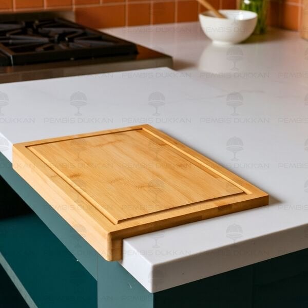 BAMBU DİKDÖRTGEN TEZGAH KENARI KESİM PANO - KESME TAHTASI (713)