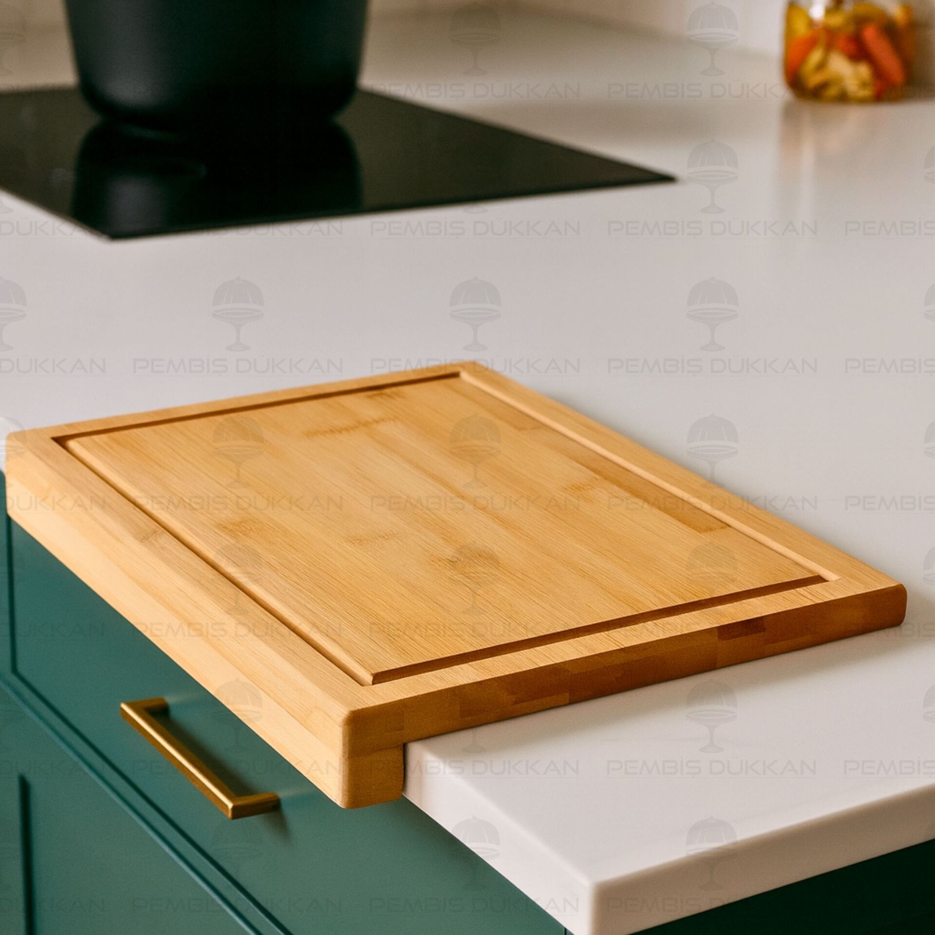 BAMBU DİKDÖRTGEN TEZGAH KENARI KESİM PANO - KESME TAHTASI (713)