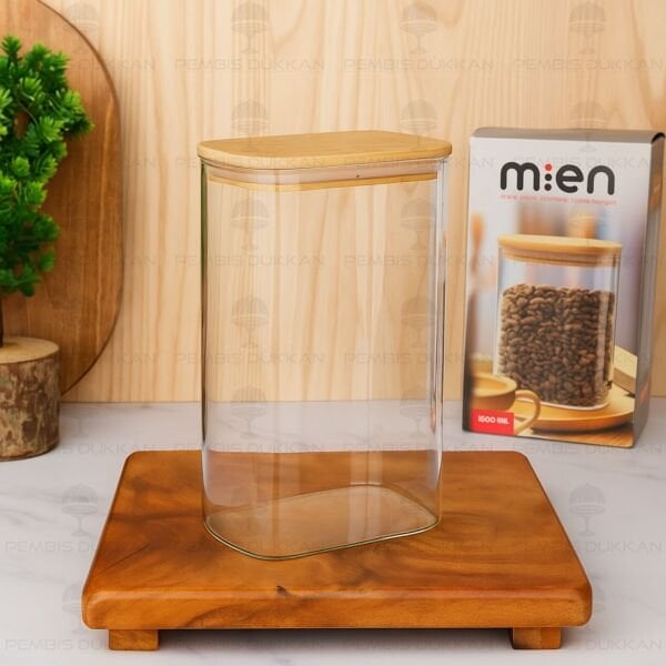 DİKDÖRTGEN 1300ML BAMBU KAPAKLI KAVANOZ (1363)