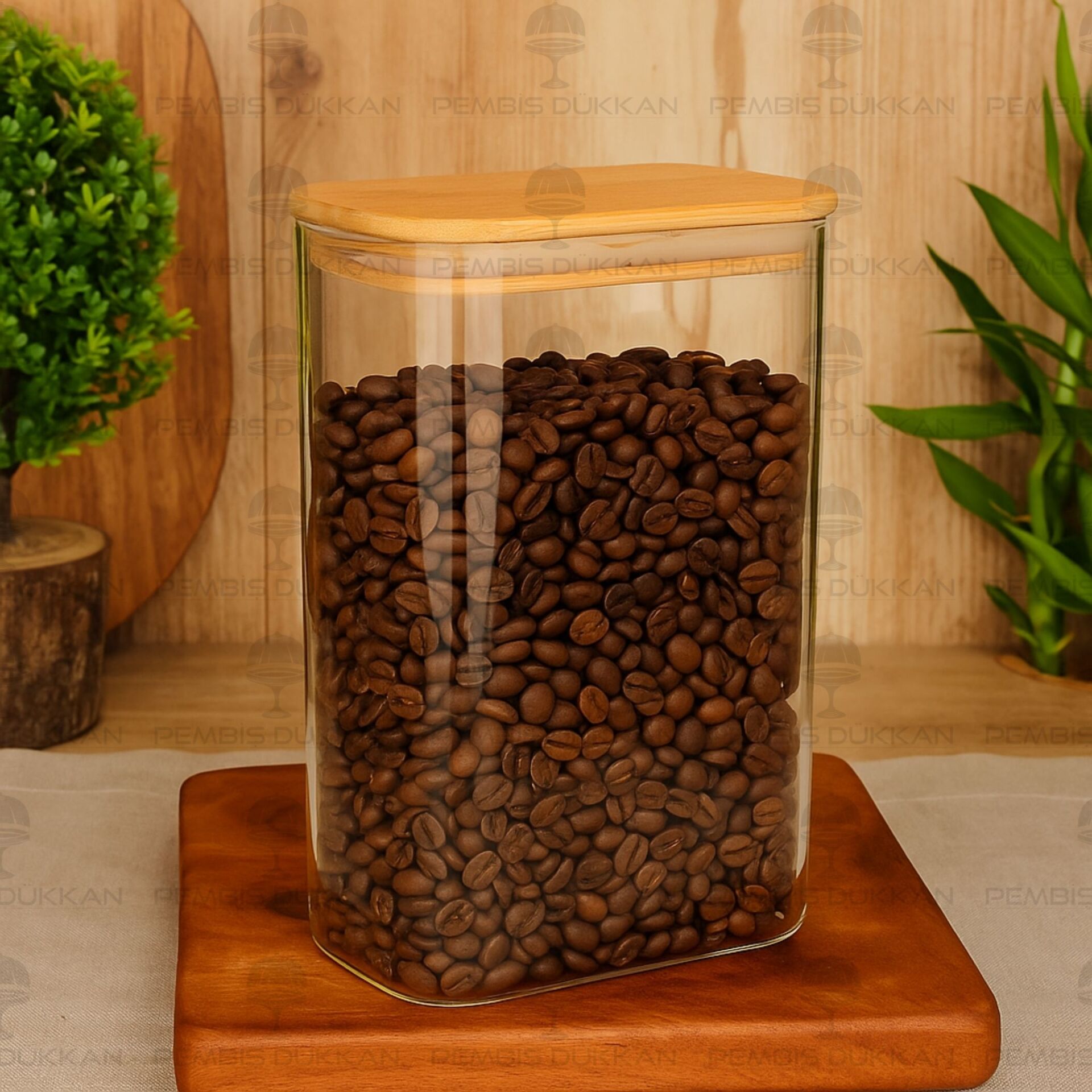 DİKDÖRTGEN 1300ML BAMBU KAPAKLI KAVANOZ (1363)