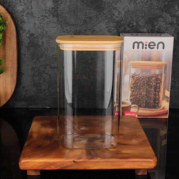 MN 1300 ML DİKDÖRTGEN BAMBU KAPAKLI KAVANOZ (1363)