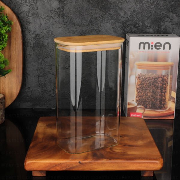 MN 1300 ML DİKDÖRTGEN BAMBU KAPAKLI KAVANOZ (1363)
