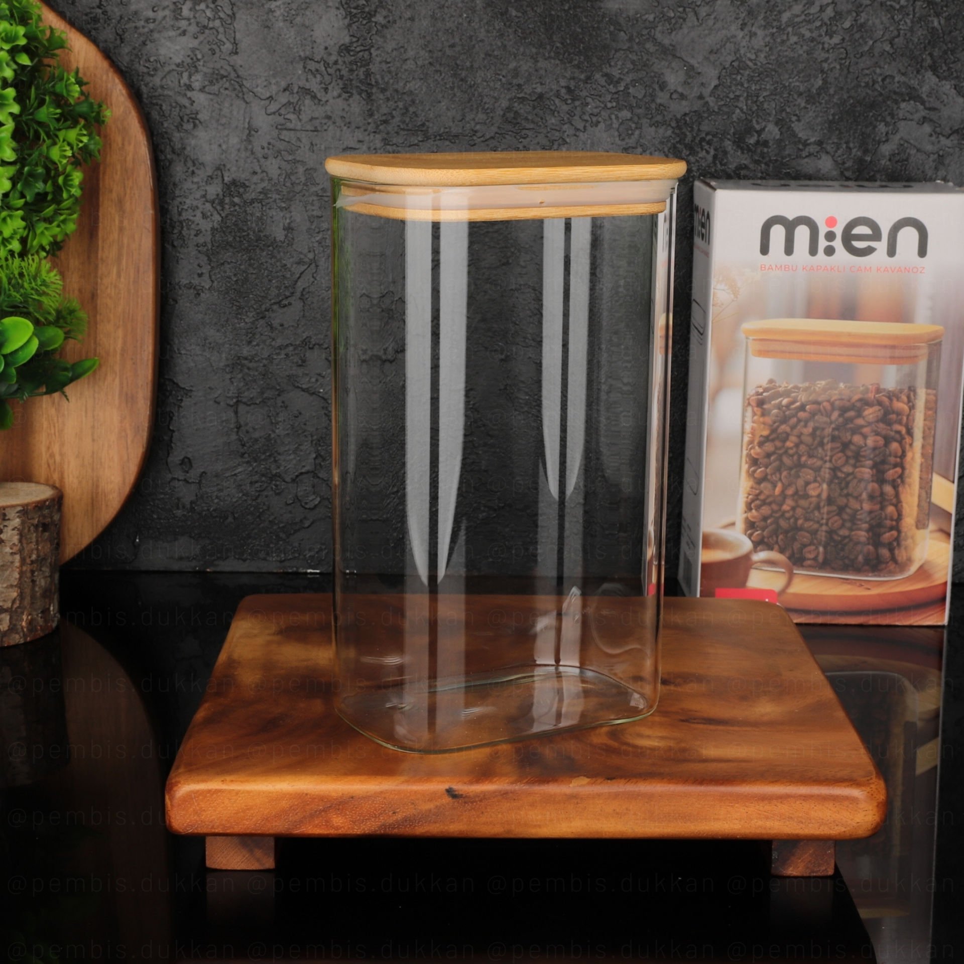 MN 1300 ML DİKDÖRTGEN BAMBU KAPAKLI KAVANOZ (1363)
