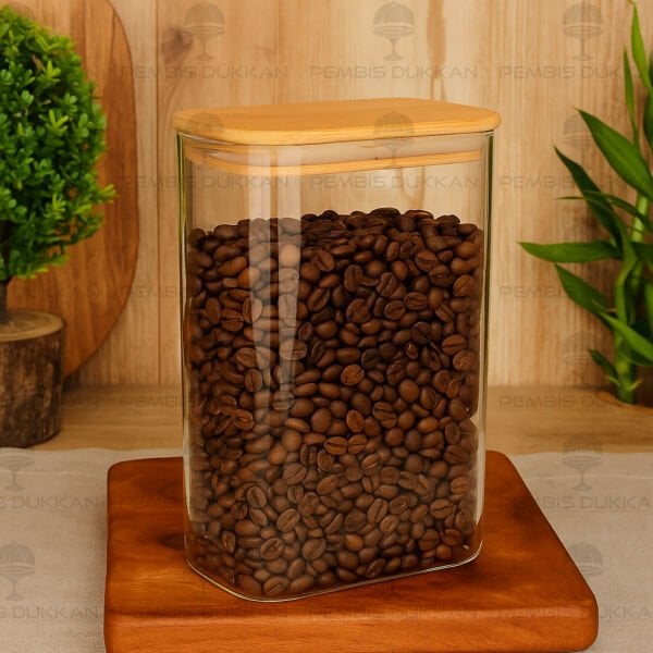 DİKDÖRTGEN 1300ML BAMBU KAPAKLI KAVANOZ (1363)