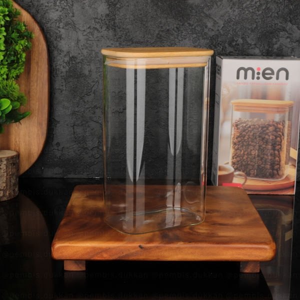 MN 1300 ML DİKDÖRTGEN BAMBU KAPAKLI KAVANOZ (1363)