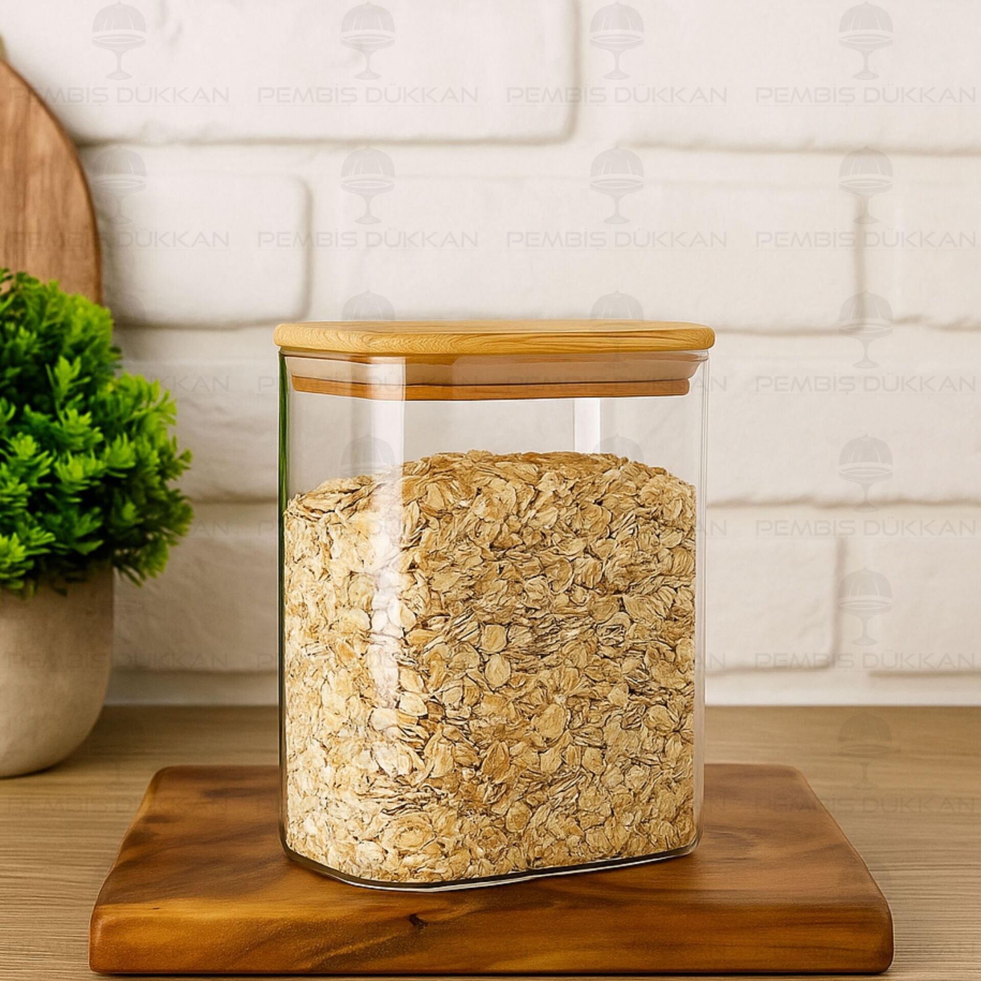 DİKDÖRTGEN 1000ML BAMBU KAPAKLI KAVANOZ (1362)