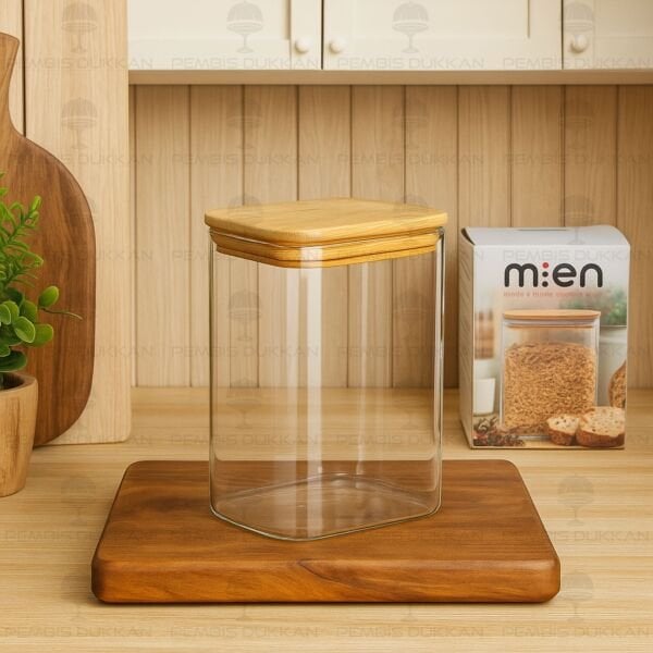 DİKDÖRTGEN 1000ML BAMBU KAPAKLI KAVANOZ (1362)