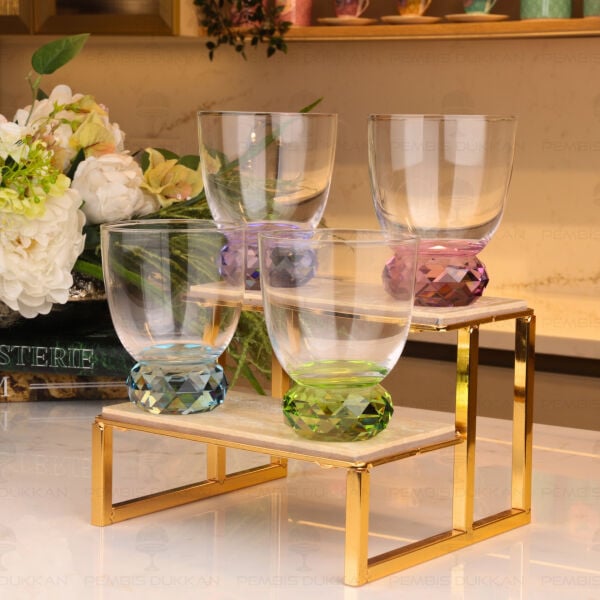 Moonly Renkli 4lü Cam Kısa Su Bardak (P342.391584)