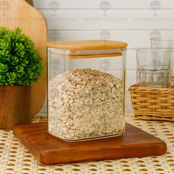 DİKDÖRTGEN 1000ML BAMBU KAPAKLI KAVANOZ (1362)