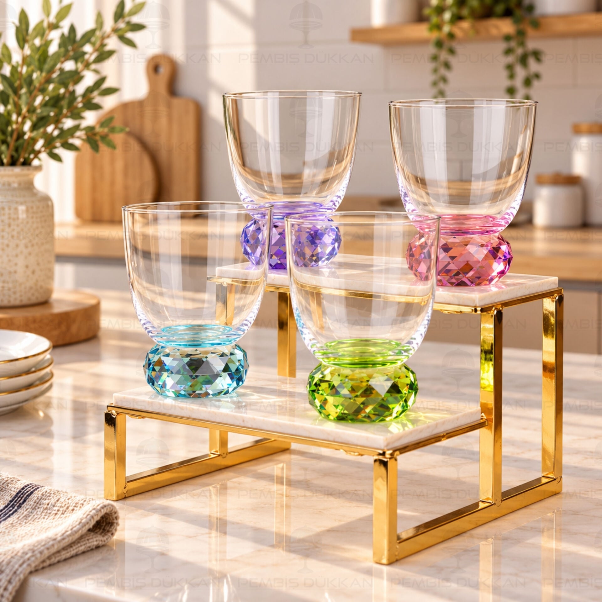Moonly Renkli 4lü Cam Kısa Su Bardak (P342.391584)