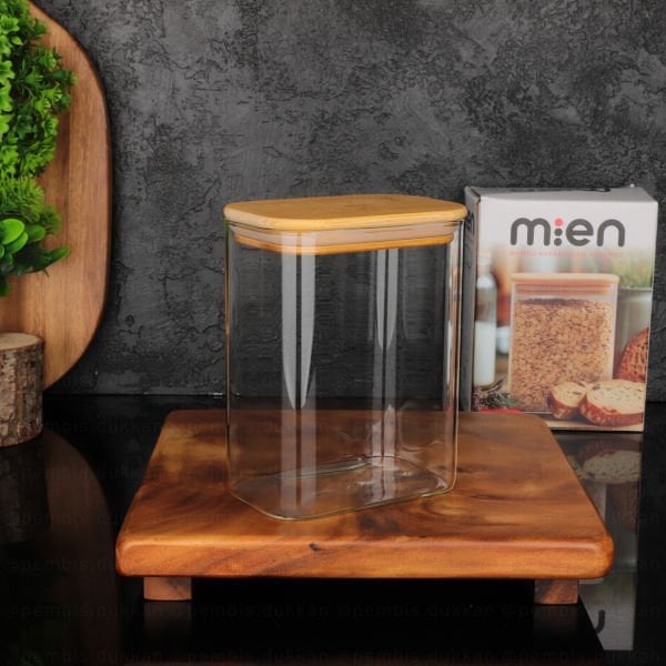 MN 1000 ML DİKDÖRTGEN BAMBU KAPAKLI KAVANOZ (1362)