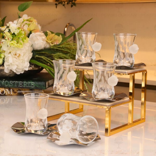 Kristal Beyaz Gül 6 Kişilik 12 Parça Çay Seti (P281.144828)